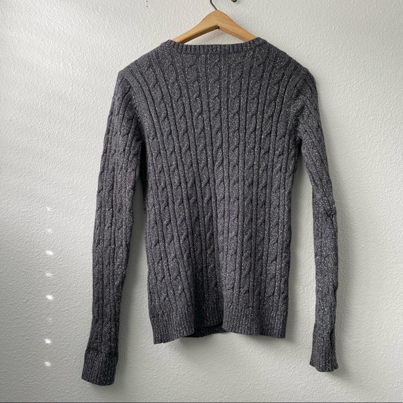 107. Grey with Silver V-Neck Long Sleeve Knit Sweater - Picture 6 of 14